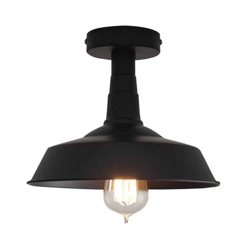 Barn Washroom Flushmount Lighting Rustic Iron Single Bulb Black Semi Flush Mount Ceiling Light Clearhalo 'Ceiling Lights' 'Close To Ceiling Lights' 'Close to ceiling' 'Semi-flushmount' Lighting' 1916483