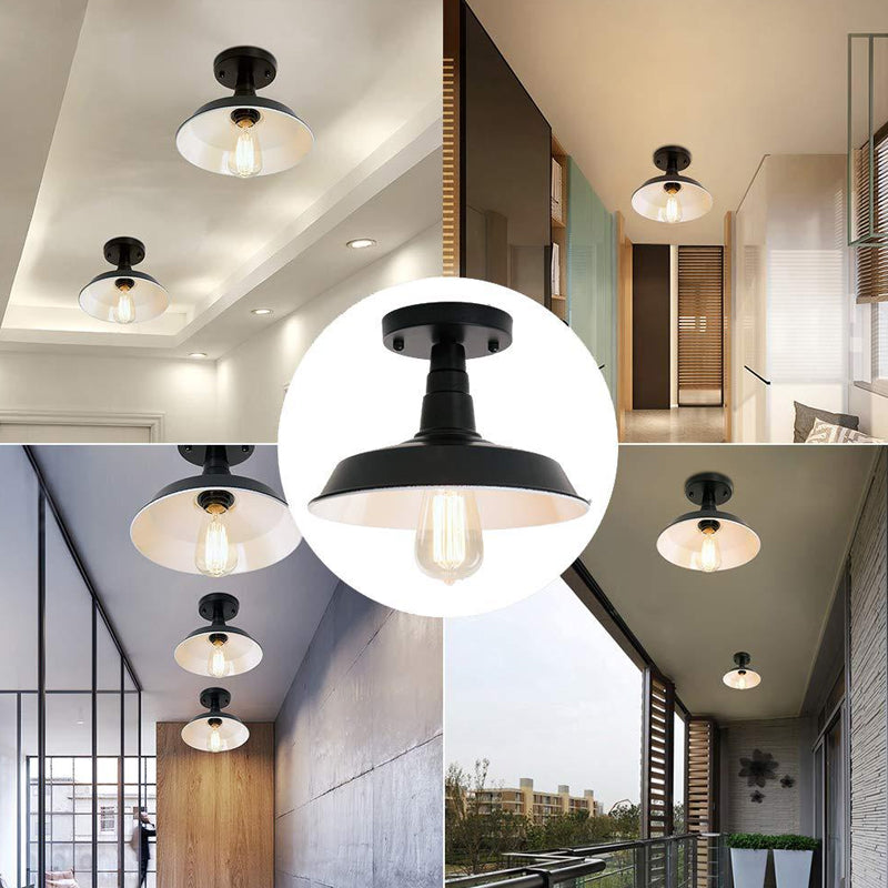 Industrial Barn Shaped Semi Flush Light 1 Head Iron Close to Ceiling Lamp in Black for Kitchen Black Clearhalo 'Ceiling Lights' 'Close To Ceiling Lights' 'Close to ceiling' 'Semi-flushmount' Lighting' 1916486
