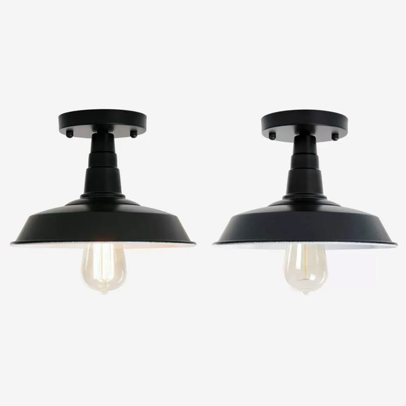 Industrial Barn Shaped Semi Flush Light 1 Head Iron Close to Ceiling Lamp in Black for Kitchen Clearhalo 'Ceiling Lights' 'Close To Ceiling Lights' 'Close to ceiling' 'Semi-flushmount' Lighting' 1916487