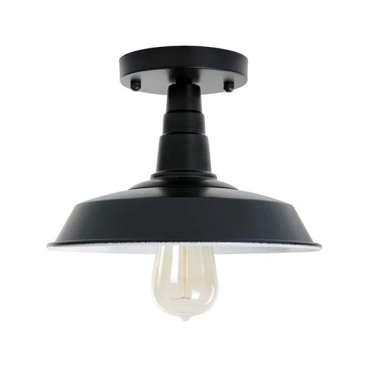 Industrial Barn Shaped Semi Flush Light 1 Head Iron Close to Ceiling Lamp in Black for Kitchen Clearhalo 'Ceiling Lights' 'Close To Ceiling Lights' 'Close to ceiling' 'Semi-flushmount' Lighting' 1916488