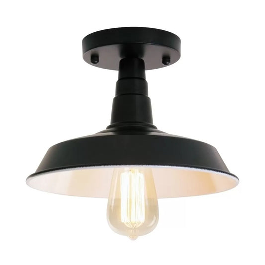 Industrial Barn Shaped Semi Flush Light 1 Head Iron Close to Ceiling Lamp in Black for Kitchen Clearhalo 'Ceiling Lights' 'Close To Ceiling Lights' 'Close to ceiling' 'Semi-flushmount' Lighting' 1916489
