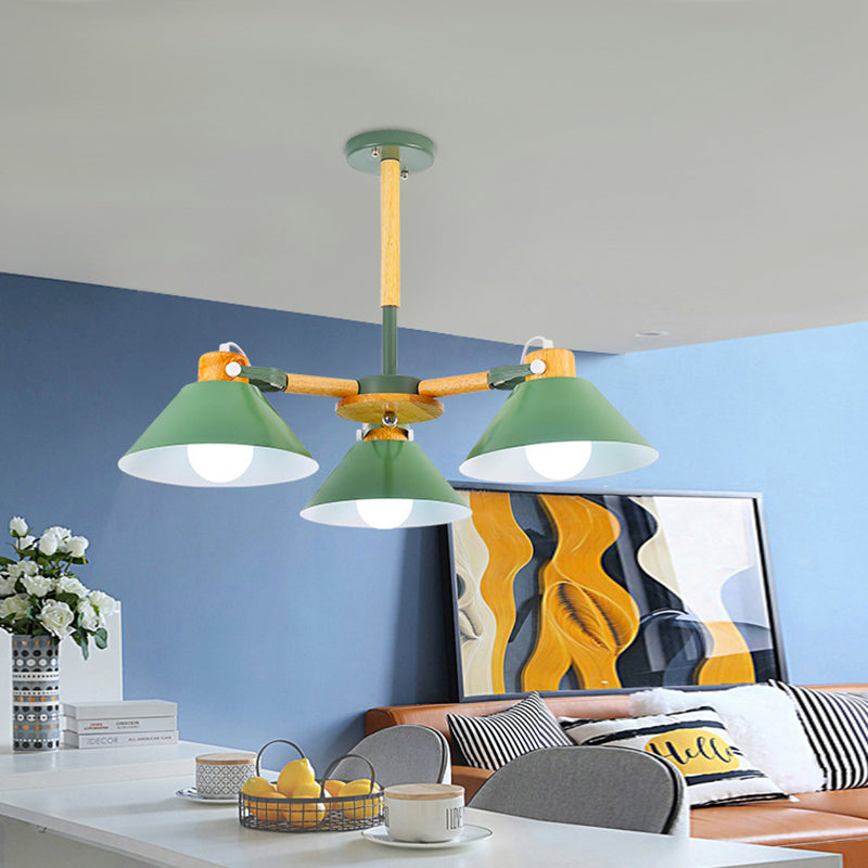 Metal Wood Cone Hanging Pendant Lights 3 Lights Chic Modern Hanging Lamp for Hallway Clearhalo 'Ceiling Lights' 'Chandeliers' Lighting' options 191649