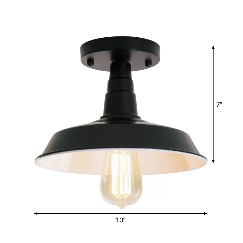 Industrial Barn Shaped Semi Flush Light 1 Head Iron Close to Ceiling Lamp in Black for Kitchen Clearhalo 'Ceiling Lights' 'Close To Ceiling Lights' 'Close to ceiling' 'Semi-flushmount' Lighting' 1916490