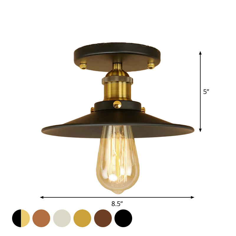Iron Rust/Chrome/Black Semi Flush Wide Flared 1 Light Warehouse Style Flush Mount Ceiling Light Clearhalo 'Ceiling Lights' 'Close To Ceiling Lights' 'Close to ceiling' 'Semi-flushmount' Lighting' 1916494