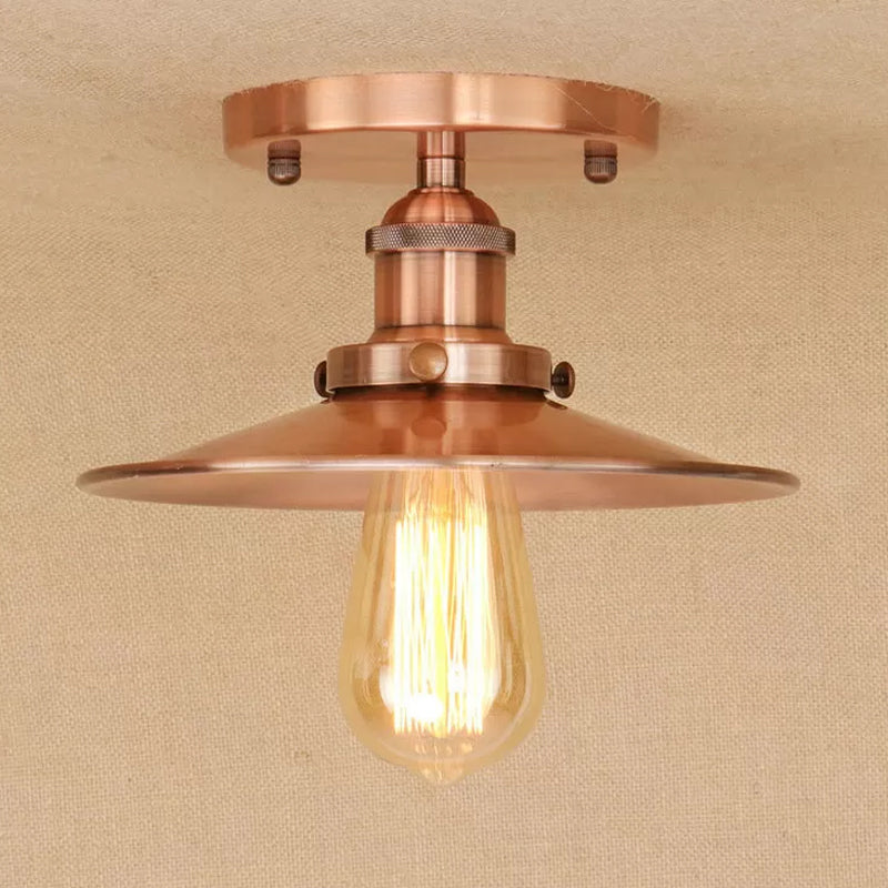 Iron Rust/Chrome/Black Semi Flush Wide Flared 1 Light Warehouse Style Flush Mount Ceiling Light Copper Clearhalo 'Ceiling Lights' 'Close To Ceiling Lights' 'Close to ceiling' 'Semi-flushmount' Lighting' 1916495