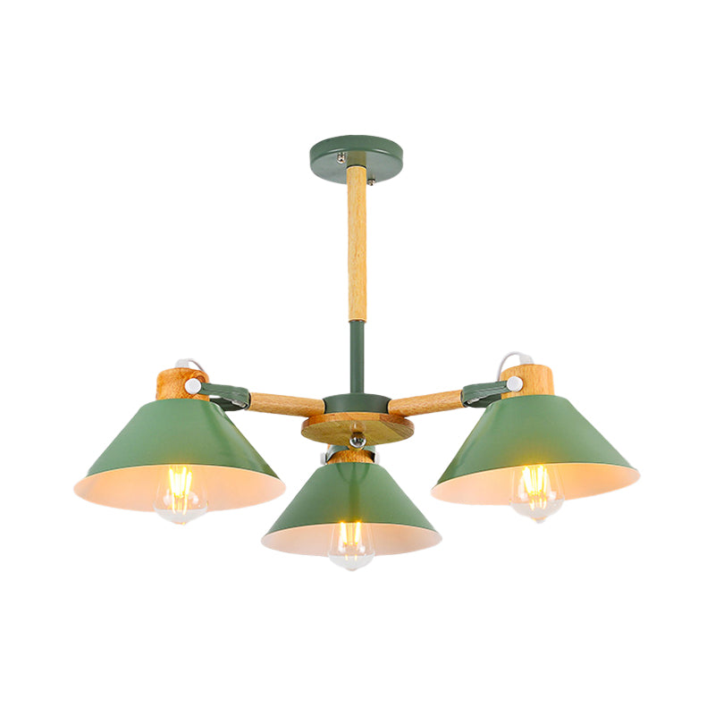 Metal Wood Cone Hanging Pendant Lights 3 Lights Chic Modern Hanging Lamp for Hallway Clearhalo 'Ceiling Lights' 'Chandeliers' Lighting' options 191650