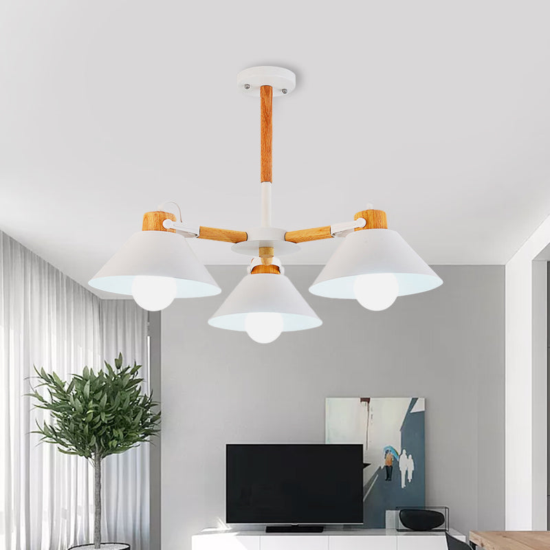 Metal Wood Cone Hanging Pendant Lights 3 Lights Chic Modern Hanging Lamp for Hallway Clearhalo 'Ceiling Lights' 'Chandeliers' Lighting' options 191651