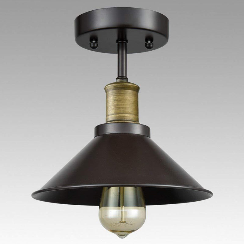 Black Conic Semi Flush Ceiling Light Factory Iron Single Bistro Flush Mounted Lamp Clearhalo 'Ceiling Lights' 'Close To Ceiling Lights' 'Close to ceiling' 'Semi-flushmount' Lighting' 1916515