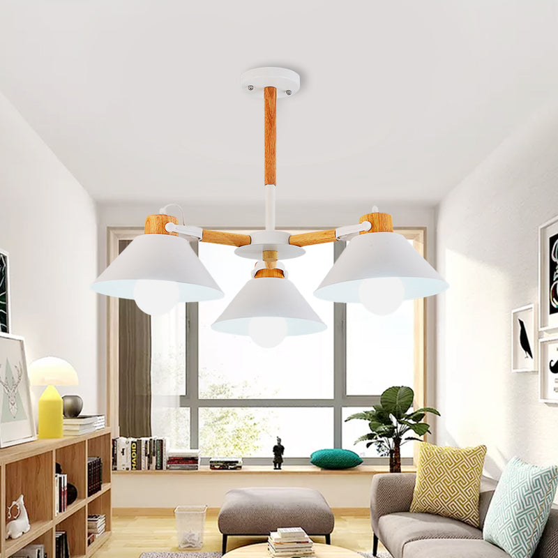 Metal Wood Cone Hanging Pendant Lights 3 Lights Chic Modern Hanging Lamp for Hallway Clearhalo 'Ceiling Lights' 'Chandeliers' Lighting' options 191652
