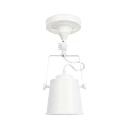 Nordic Bucket Rotatable Ceiling Light 1 Head Iron Semi Flush Mount Lighting with Bracket in Red/Orange/Grey White Clearhalo 'Ceiling Lights' 'Close To Ceiling Lights' 'Close to ceiling' 'Semi-flushmount' Lighting' 1916540