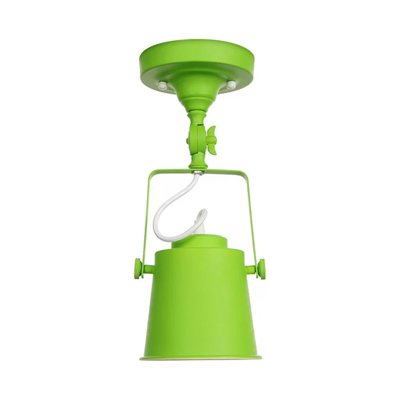 Nordic Bucket Rotatable Ceiling Light 1 Head Iron Semi Flush Mount Lighting with Bracket in Red/Orange/Grey Green Clearhalo 'Ceiling Lights' 'Close To Ceiling Lights' 'Close to ceiling' 'Semi-flushmount' Lighting' 1916542