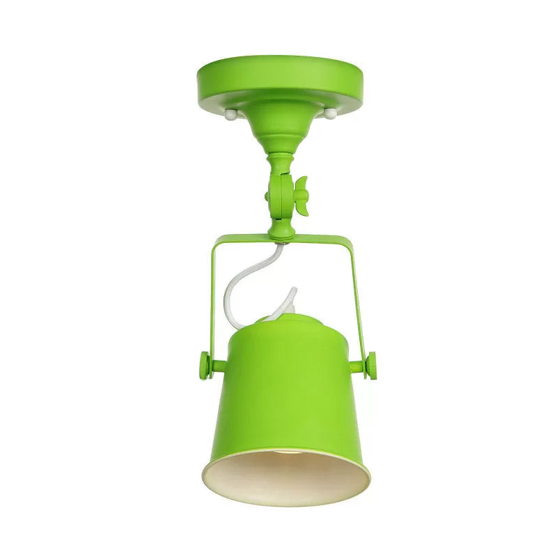 Nordic Bucket Rotatable Ceiling Light 1 Head Iron Semi Flush Mount Lighting with Bracket in Red/Orange/Grey Clearhalo 'Ceiling Lights' 'Close To Ceiling Lights' 'Close to ceiling' 'Semi-flushmount' Lighting' 1916543