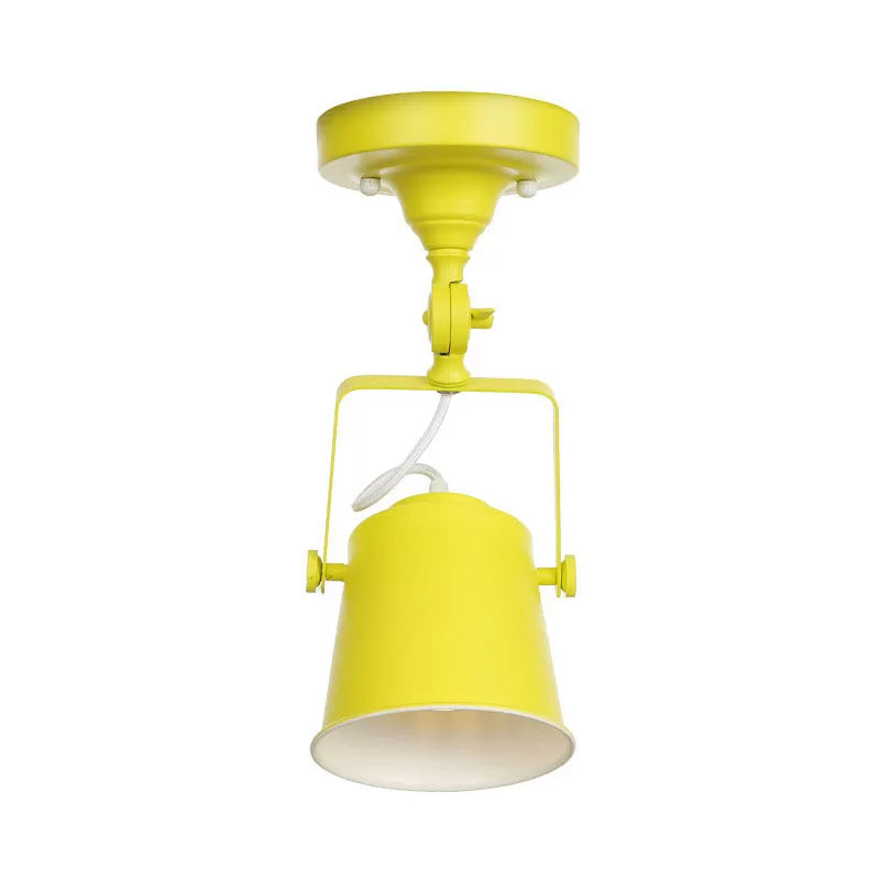 Nordic Bucket Rotatable Ceiling Light 1 Head Iron Semi Flush Mount Lighting with Bracket in Red/Orange/Grey Clearhalo 'Ceiling Lights' 'Close To Ceiling Lights' 'Close to ceiling' 'Semi-flushmount' Lighting' 1916545