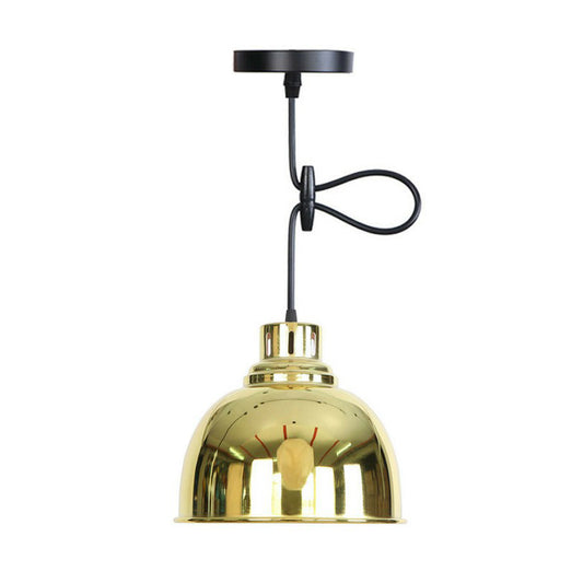 Iron Bell/Cone/Trumpet Pendant Light Kit Vintage 1 Head Living Room Down Lighting with Vent Hole in Gold Gold Dome Clearhalo 'Art Deco Pendants' 'Cast Iron' 'Ceiling Lights' 'Ceramic' 'Crystal' 'Industrial Pendants' 'Industrial' 'Metal' 'Middle Century Pendants' 'Pendant Lights' 'Pendants' 'Tiffany' Lighting' 1916557