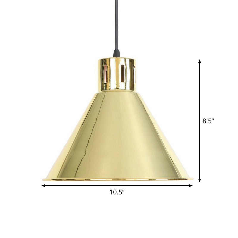Iron Bell/Cone/Trumpet Pendant Light Kit Vintage 1 Head Living Room Down Lighting with Vent Hole in Gold Clearhalo 'Art Deco Pendants' 'Cast Iron' 'Ceiling Lights' 'Ceramic' 'Crystal' 'Industrial Pendants' 'Industrial' 'Metal' 'Middle Century Pendants' 'Pendant Lights' 'Pendants' 'Tiffany' Lighting' 1916565