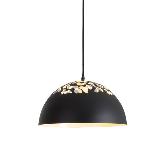 Nordic Dome Ceiling Hang Light 14"/16" Wide 1-Light Iron Pendant Lamp with Hollowed out Top in Black/White Clearhalo 'Art Deco Pendants' 'Black' 'Cast Iron' 'Ceiling Lights' 'Ceramic' 'Crystal' 'Industrial Pendants' 'Industrial' 'Metal' 'Middle Century Pendants' 'Pendant Lights' 'Pendants' 'Rustic Pendants' 'Tiffany' Lighting' 1916587