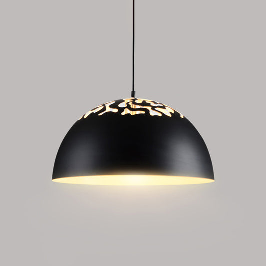 Nordic Dome Ceiling Hang Light 14"/16" Wide 1-Light Iron Pendant Lamp with Hollowed out Top in Black/White Clearhalo 'Art Deco Pendants' 'Black' 'Cast Iron' 'Ceiling Lights' 'Ceramic' 'Crystal' 'Industrial Pendants' 'Industrial' 'Metal' 'Middle Century Pendants' 'Pendant Lights' 'Pendants' 'Rustic Pendants' 'Tiffany' Lighting' 1916588