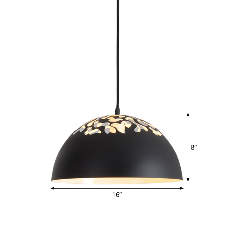 Nordic Dome Ceiling Hang Light 14"/16" Wide 1-Light Iron Pendant Lamp with Hollowed out Top in Black/White Clearhalo 'Art Deco Pendants' 'Black' 'Cast Iron' 'Ceiling Lights' 'Ceramic' 'Crystal' 'Industrial Pendants' 'Industrial' 'Metal' 'Middle Century Pendants' 'Pendant Lights' 'Pendants' 'Rustic Pendants' 'Tiffany' Lighting' 1916590