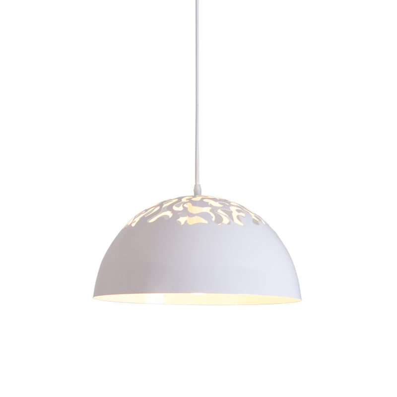Nordic Dome Ceiling Hang Light 14"/16" Wide 1-Light Iron Pendant Lamp with Hollowed out Top in Black/White Clearhalo 'Art Deco Pendants' 'Black' 'Cast Iron' 'Ceiling Lights' 'Ceramic' 'Crystal' 'Industrial Pendants' 'Industrial' 'Metal' 'Middle Century Pendants' 'Pendant Lights' 'Pendants' 'Rustic Pendants' 'Tiffany' Lighting' 1916593