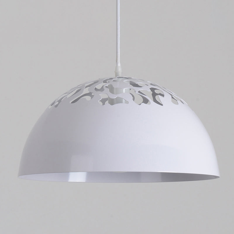 Nordic Dome Ceiling Hang Light 14"/16" Wide 1-Light Iron Pendant Lamp with Hollowed out Top in Black/White Clearhalo 'Art Deco Pendants' 'Black' 'Cast Iron' 'Ceiling Lights' 'Ceramic' 'Crystal' 'Industrial Pendants' 'Industrial' 'Metal' 'Middle Century Pendants' 'Pendant Lights' 'Pendants' 'Rustic Pendants' 'Tiffany' Lighting' 1916594