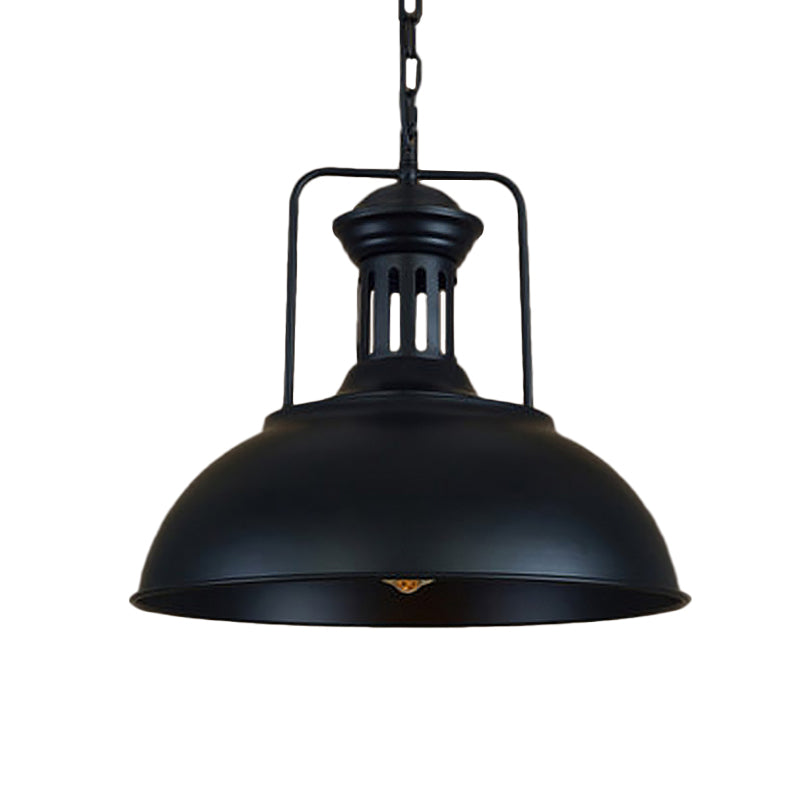 1-Bulb Bowl Drop Pendant Loft Style Black/Black-White Metallic Hanging Lamp with Arm and Vented Socket, 13"/16" Wide Black Clearhalo 'Art Deco Pendants' 'Black' 'Cast Iron' 'Ceiling Lights' 'Ceramic' 'Crystal' 'Industrial Pendants' 'Industrial' 'Metal' 'Middle Century Pendants' 'Pendant Lights' 'Pendants' 'Rustic Pendants' 'Tiffany' Lighting' 1916602