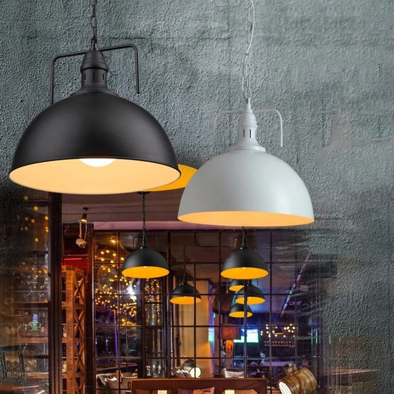 Dome Iron Hanging Pendant Industrial Single-Bulb Restaurant Ceiling Light with Vent in Black Clearhalo 'Art Deco Pendants' 'Black' 'Cast Iron' 'Ceiling Lights' 'Ceramic' 'Crystal' 'Industrial Pendants' 'Industrial' 'Metal' 'Middle Century Pendants' 'Pendant Lights' 'Pendants' 'Rustic Pendants' 'Tiffany' Lighting' 1916610