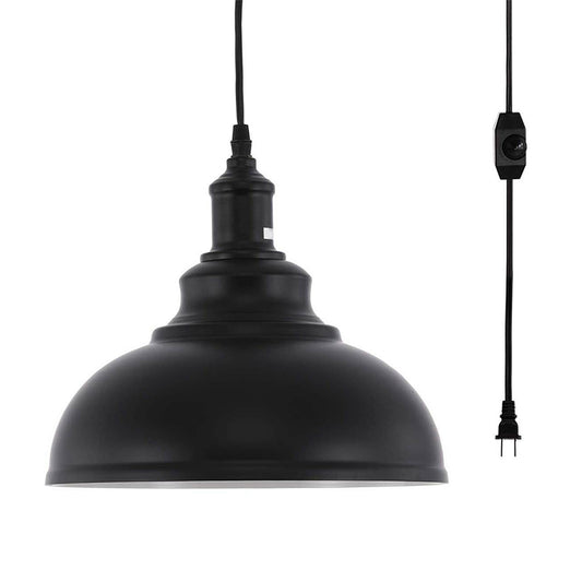 Metal Black Hanging Light Fixture Bowl 1 Head Industrial Ceiling Pendant Lamp with Plug-in Cord Clearhalo 'Art Deco Pendants' 'Black' 'Cast Iron' 'Ceiling Lights' 'Ceramic' 'Crystal' 'Industrial Pendants' 'Industrial' 'Metal' 'Middle Century Pendants' 'Pendant Lights' 'Pendants' 'Rustic Pendants' 'Tiffany' Lighting' 1916630