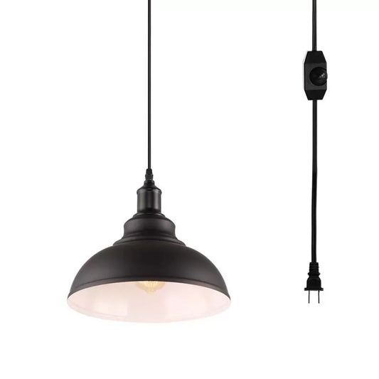 Metal Black Hanging Light Fixture Bowl 1 Head Industrial Ceiling Pendant Lamp with Plug-in Cord Clearhalo 'Art Deco Pendants' 'Black' 'Cast Iron' 'Ceiling Lights' 'Ceramic' 'Crystal' 'Industrial Pendants' 'Industrial' 'Metal' 'Middle Century Pendants' 'Pendant Lights' 'Pendants' 'Rustic Pendants' 'Tiffany' Lighting' 1916631