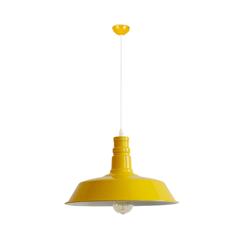 1 Head Rolled-Trim Barn Shade Pendant Lamp Industrial Red/Yellow/White Finish Hanging Light Kit Yellow Clearhalo 'Art Deco Pendants' 'Black' 'Cast Iron' 'Ceiling Lights' 'Ceramic' 'Crystal' 'Industrial Pendants' 'Industrial' 'Metal' 'Middle Century Pendants' 'Pendant Lights' 'Pendants' 'Rustic Pendants' 'Tiffany' Lighting' 1916645