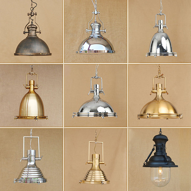 Farmhouse Cloche/Bowl Pendant Light 1 Head Metal Hanging Ceiling Light in Bronze/Chrome with Handle Clearhalo 'Art Deco Pendants' 'Cast Iron' 'Ceiling Lights' 'Ceramic' 'Crystal' 'Industrial Pendants' 'Industrial' 'Metal' 'Middle Century Pendants' 'Pendant Lights' 'Pendants' 'Tiffany' Lighting' 1916657