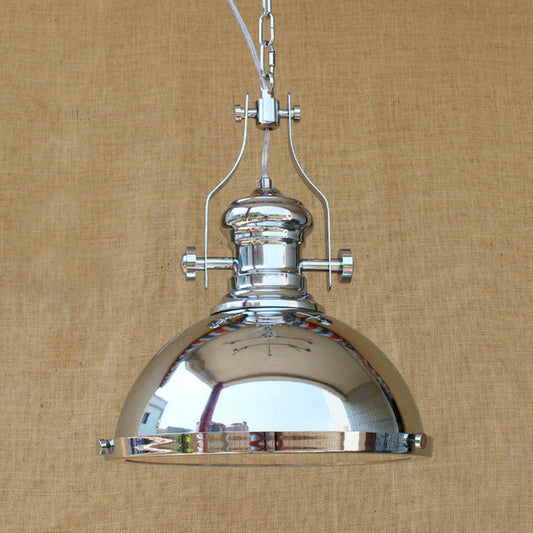 Farmhouse Cloche/Bowl Pendant Light 1 Head Metal Hanging Ceiling Light in Bronze/Chrome with Handle Chrome Clearhalo 'Art Deco Pendants' 'Cast Iron' 'Ceiling Lights' 'Ceramic' 'Crystal' 'Industrial Pendants' 'Industrial' 'Metal' 'Middle Century Pendants' 'Pendant Lights' 'Pendants' 'Tiffany' Lighting' 1916658