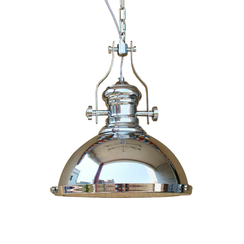 Farmhouse Cloche/Bowl Pendant Light 1 Head Metal Hanging Ceiling Light in Bronze/Chrome with Handle Clearhalo 'Art Deco Pendants' 'Cast Iron' 'Ceiling Lights' 'Ceramic' 'Crystal' 'Industrial Pendants' 'Industrial' 'Metal' 'Middle Century Pendants' 'Pendant Lights' 'Pendants' 'Tiffany' Lighting' 1916659
