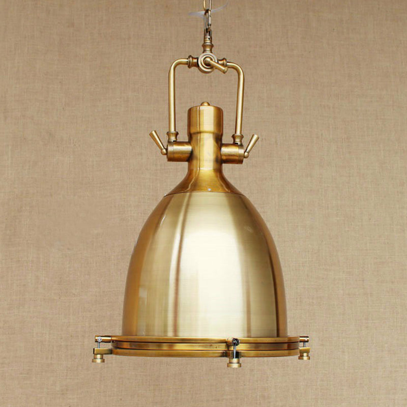 Farmhouse Cloche/Bowl Pendant Light 1 Head Metal Hanging Ceiling Light in Bronze/Chrome with Handle Bronze Clearhalo 'Art Deco Pendants' 'Cast Iron' 'Ceiling Lights' 'Ceramic' 'Crystal' 'Industrial Pendants' 'Industrial' 'Metal' 'Middle Century Pendants' 'Pendant Lights' 'Pendants' 'Tiffany' Lighting' 1916661