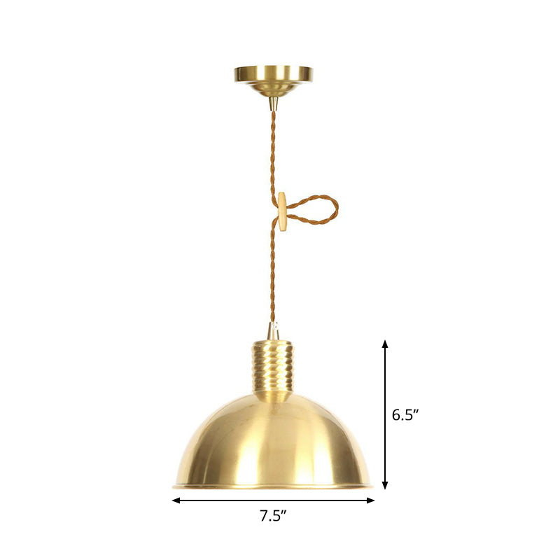 Iron Gold Finish Pendant Lamp Flat/Bowl/Cone Shade Single-Bulb Antiqued Suspension Lighting Fixture Clearhalo 'Art Deco Pendants' 'Cast Iron' 'Ceiling Lights' 'Ceramic' 'Crystal' 'Industrial Pendants' 'Industrial' 'Metal' 'Middle Century Pendants' 'Pendant Lights' 'Pendants' 'Tiffany' Lighting' 1916667