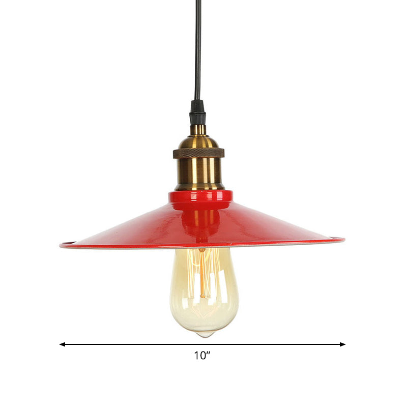 Red 1 Bulb Pendant Light Kit Loft Style Iron Saucer Shade Hanging Ceiling Light for Living Room, 8.5"/10"/14" W Clearhalo 'Art Deco Pendants' 'Cast Iron' 'Ceiling Lights' 'Ceramic' 'Crystal' 'Industrial Pendants' 'Industrial' 'Metal' 'Middle Century Pendants' 'Pendant Lights' 'Pendants' 'Tiffany' Lighting' 1916682