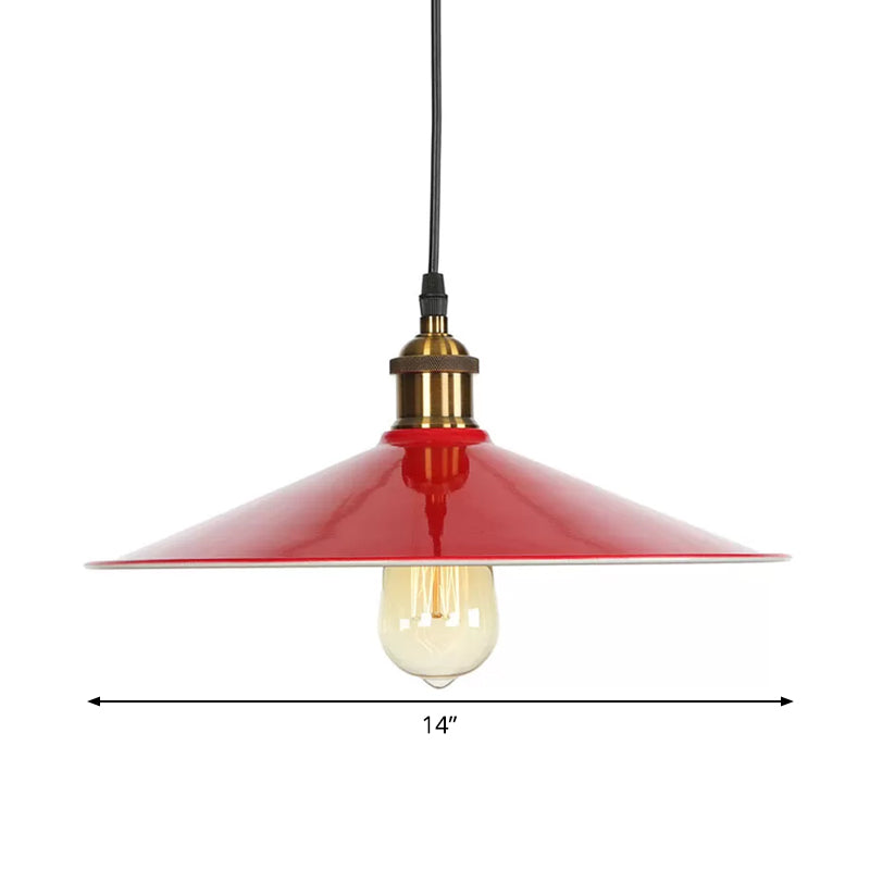 Red 1 Bulb Pendant Light Kit Loft Style Iron Saucer Shade Hanging Ceiling Light for Living Room, 8.5"/10"/14" W Clearhalo 'Art Deco Pendants' 'Cast Iron' 'Ceiling Lights' 'Ceramic' 'Crystal' 'Industrial Pendants' 'Industrial' 'Metal' 'Middle Century Pendants' 'Pendant Lights' 'Pendants' 'Tiffany' Lighting' 1916684