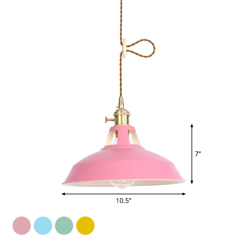 1 Bulb Ceiling Hang Lamp Nordic Kitchen Bar Pendant Light with Barn/Cone Iron Shade in Pink/Blue/Green Clearhalo 'Art Deco Pendants' 'Cast Iron' 'Ceiling Lights' 'Ceramic' 'Crystal' 'Industrial Pendants' 'Industrial' 'Metal' 'Middle Century Pendants' 'Pendant Lights' 'Pendants' 'Tiffany' Lighting' 1916714