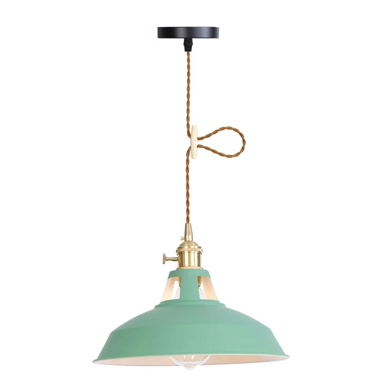 1 Bulb Ceiling Hang Lamp Nordic Kitchen Bar Pendant Light with Barn/Cone Iron Shade in Pink/Blue/Green Green B Clearhalo 'Art Deco Pendants' 'Cast Iron' 'Ceiling Lights' 'Ceramic' 'Crystal' 'Industrial Pendants' 'Industrial' 'Metal' 'Middle Century Pendants' 'Pendant Lights' 'Pendants' 'Tiffany' Lighting' 1916720