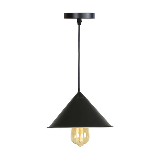 Conical Iron Drop Pendant Loft Style Single Dining Room Hanging Lamp with Rolled Edge in Pink/Blue/Grey Black Clearhalo 'Art Deco Pendants' 'Black' 'Cast Iron' 'Ceiling Lights' 'Ceramic' 'Crystal' 'Industrial Pendants' 'Industrial' 'Metal' 'Middle Century Pendants' 'Pendant Lights' 'Pendants' 'Rustic Pendants' 'Tiffany' Lighting' 1916729