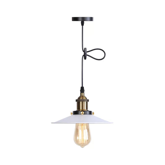 Warehouse Flared Hanging Light Fixture 1 Head Iron Ceiling Suspension Lamp in White/Chrome White Clearhalo 'Art Deco Pendants' 'Cast Iron' 'Ceiling Lights' 'Ceramic' 'Crystal' 'Industrial Pendants' 'Industrial' 'Metal' 'Middle Century Pendants' 'Pendant Lights' 'Pendants' 'Tiffany' Lighting' 1916748