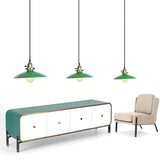 Iron Green Hanging Pendant Flat Bowl 1 Light Loft Style Suspended Lighting Fixture Clearhalo 'Art Deco Pendants' 'Cast Iron' 'Ceiling Lights' 'Ceramic' 'Crystal' 'Industrial Pendants' 'Industrial' 'Metal' 'Middle Century Pendants' 'Pendant Lights' 'Pendants' 'Tiffany' Lighting' 1916778