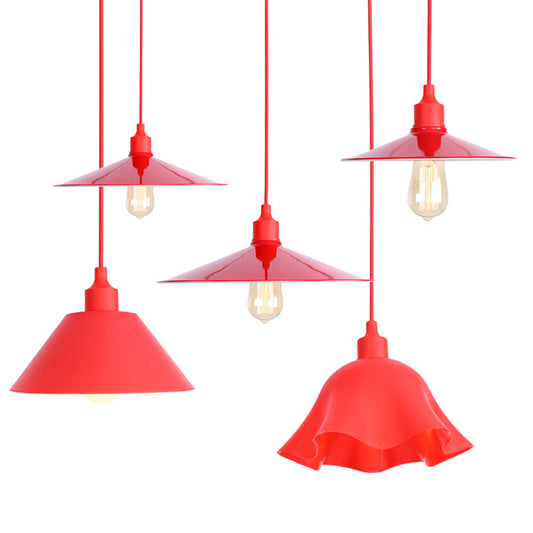 Single Iron Hanging Lamp Kit Industrial Red Tapered/Cage/Wide Flared Living Room Ceiling Pendant Light Clearhalo 'Art Deco Pendants' 'Cast Iron' 'Ceiling Lights' 'Ceramic' 'Crystal' 'Industrial Pendants' 'Industrial' 'Metal' 'Middle Century Pendants' 'Pendant Lights' 'Pendants' 'Tiffany' Lighting' 1916788