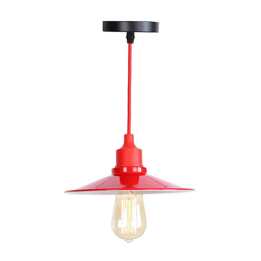Single Iron Hanging Lamp Kit Industrial Red Tapered/Cage/Wide Flared Living Room Ceiling Pendant Light Red A Clearhalo 'Art Deco Pendants' 'Cast Iron' 'Ceiling Lights' 'Ceramic' 'Crystal' 'Industrial Pendants' 'Industrial' 'Metal' 'Middle Century Pendants' 'Pendant Lights' 'Pendants' 'Tiffany' Lighting' 1916789