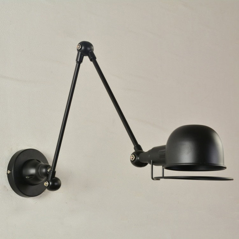 1-Light Bowl Rotatable Task Wall Light Industrial Black Iron Wall Mount Light Fixture with Frame Guard Clearhalo 'Art deco wall lights' 'Cast Iron' 'Glass' 'Industrial wall lights' 'Industrial' 'Middle century wall lights' 'Modern' 'Rustic wall lights' 'Tiffany' 'Traditional wall lights' 'Wall Lamps & Sconces' 'Wall Lights' Lighting' 1916838