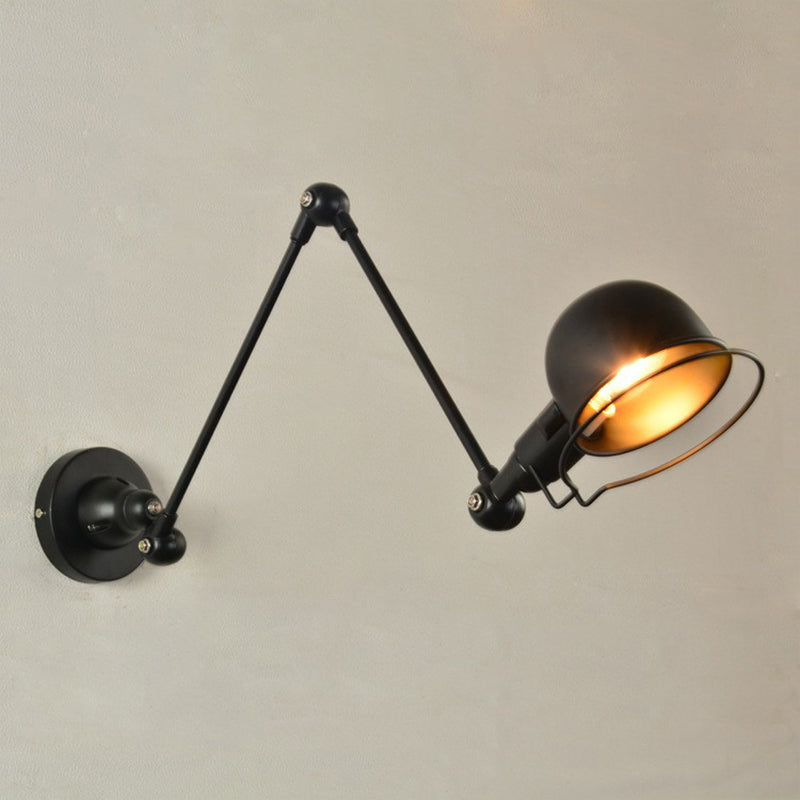 1-Light Bowl Rotatable Task Wall Light Industrial Black Iron Wall Mount Light Fixture with Frame Guard Clearhalo 'Art deco wall lights' 'Cast Iron' 'Glass' 'Industrial wall lights' 'Industrial' 'Middle century wall lights' 'Modern' 'Rustic wall lights' 'Tiffany' 'Traditional wall lights' 'Wall Lamps & Sconces' 'Wall Lights' Lighting' 1916839