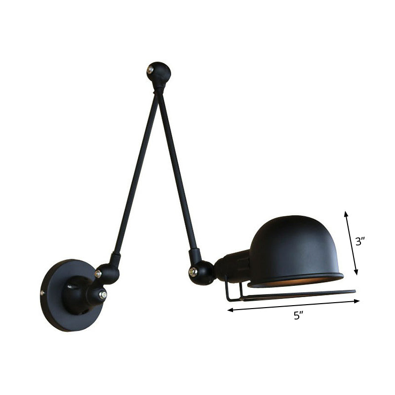 1-Light Bowl Rotatable Task Wall Light Industrial Black Iron Wall Mount Light Fixture with Frame Guard Clearhalo 'Art deco wall lights' 'Cast Iron' 'Glass' 'Industrial wall lights' 'Industrial' 'Middle century wall lights' 'Modern' 'Rustic wall lights' 'Tiffany' 'Traditional wall lights' 'Wall Lamps & Sconces' 'Wall Lights' Lighting' 1916842