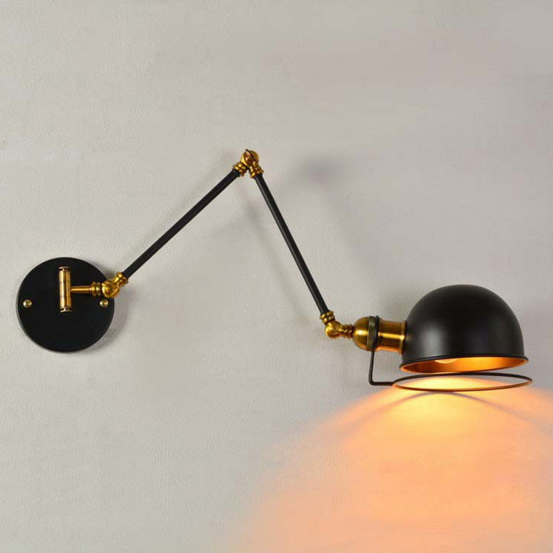 Bowl Restaurant Extendable Wall Lamp Vintage Metal Single Black Wall Mounted Light with Wire Guard, 4"+4"/8"+8"/12"+6" Wide Black 4"+4" Clearhalo 'Art deco wall lights' 'Cast Iron' 'Glass' 'Industrial wall lights' 'Industrial' 'Middle century wall lights' 'Modern' 'Rustic wall lights' 'Tiffany' 'Traditional wall lights' 'Wall Lamps & Sconces' 'Wall Lights' Lighting' 1916844