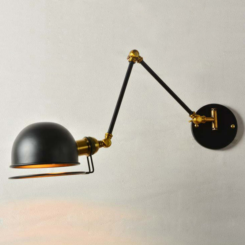 Bowl Restaurant Extendable Wall Lamp Vintage Metal Single Black Wall Mounted Light with Wire Guard, 4"+4"/8"+8"/12"+6" Wide Clearhalo 'Art deco wall lights' 'Cast Iron' 'Glass' 'Industrial wall lights' 'Industrial' 'Middle century wall lights' 'Modern' 'Rustic wall lights' 'Tiffany' 'Traditional wall lights' 'Wall Lamps & Sconces' 'Wall Lights' Lighting' 1916845