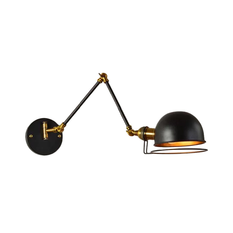 Bowl Restaurant Extendable Wall Lamp Vintage Metal Single Black Wall Mounted Light with Wire Guard, 4"+4"/8"+8"/12"+6" Wide Clearhalo 'Art deco wall lights' 'Cast Iron' 'Glass' 'Industrial wall lights' 'Industrial' 'Middle century wall lights' 'Modern' 'Rustic wall lights' 'Tiffany' 'Traditional wall lights' 'Wall Lamps & Sconces' 'Wall Lights' Lighting' 1916846