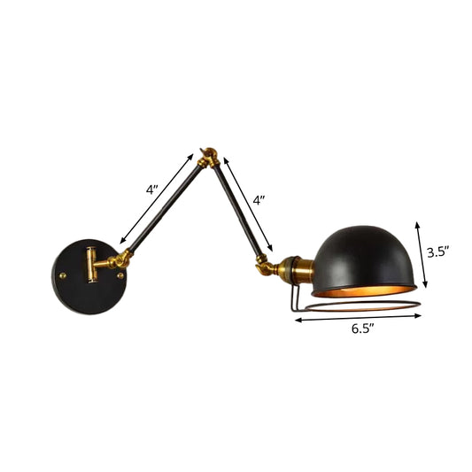 Bowl Restaurant Extendable Wall Lamp Vintage Metal Single Black Wall Mounted Light with Wire Guard, 4"+4"/8"+8"/12"+6" Wide Clearhalo 'Art deco wall lights' 'Cast Iron' 'Glass' 'Industrial wall lights' 'Industrial' 'Middle century wall lights' 'Modern' 'Rustic wall lights' 'Tiffany' 'Traditional wall lights' 'Wall Lamps & Sconces' 'Wall Lights' Lighting' 1916847